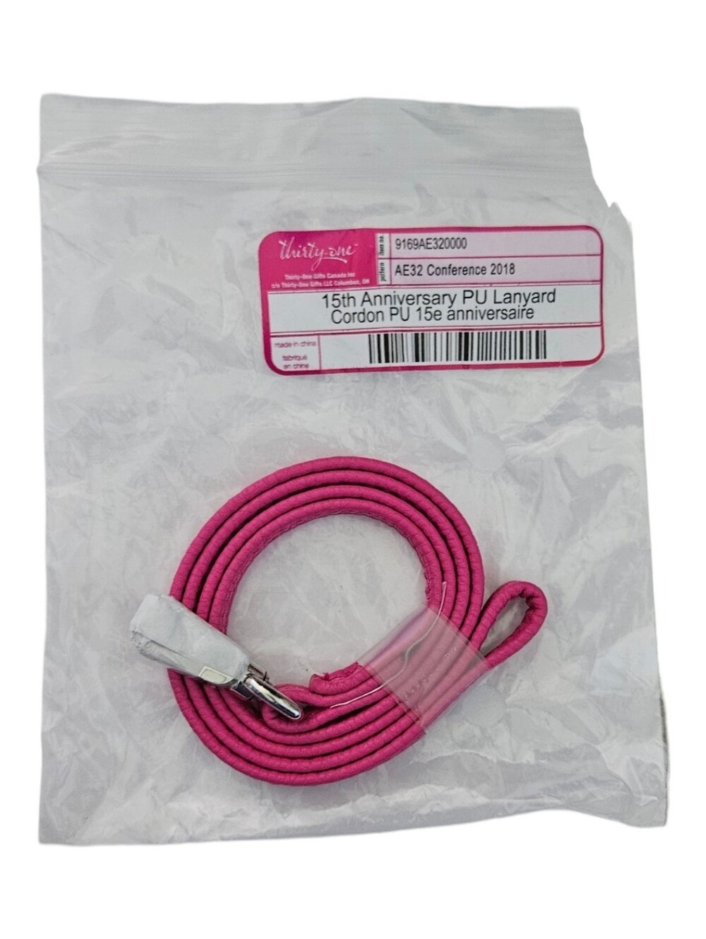 NWT Thirty-One Gifts Pink PU Leather 15th Anniversary Lanyard
